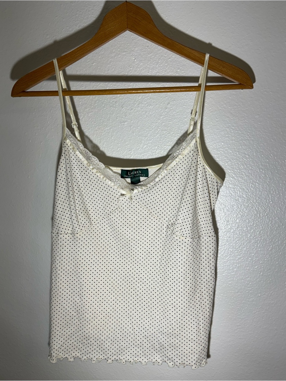 Lauren Ralph Lauren Cream Polka Dot Lace-Trim Cami
